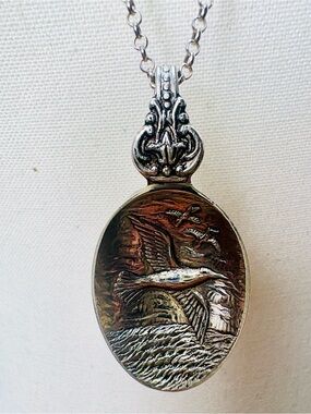 Handcrafted Spoon Pendant Necklace Sterling Silver Chain Seagull Motif